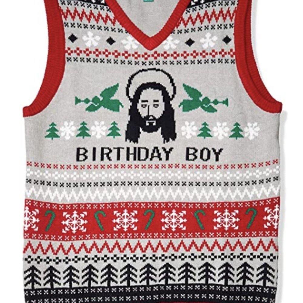 Ugly Christmas Sweater Vest Jesus Birthday Boy